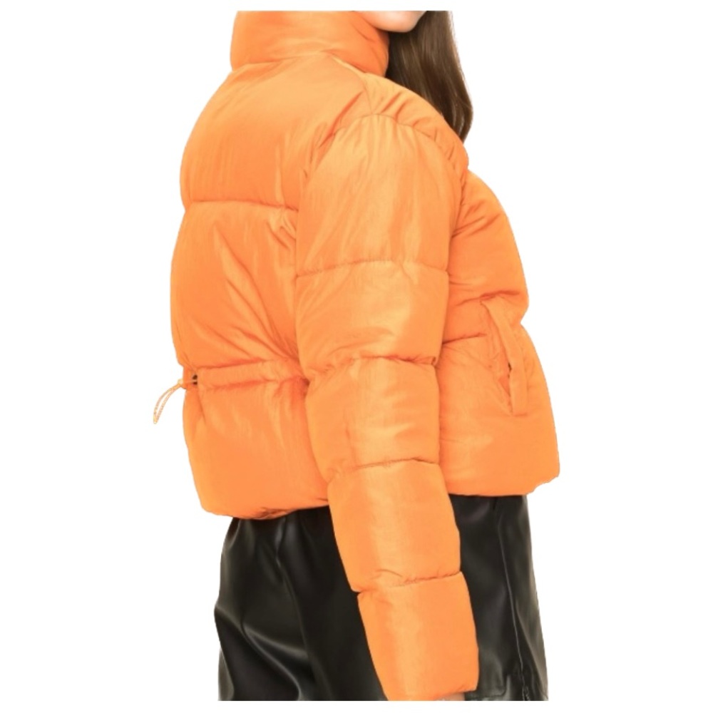 Orange Puffer Jacket with back drawstring and front zipper